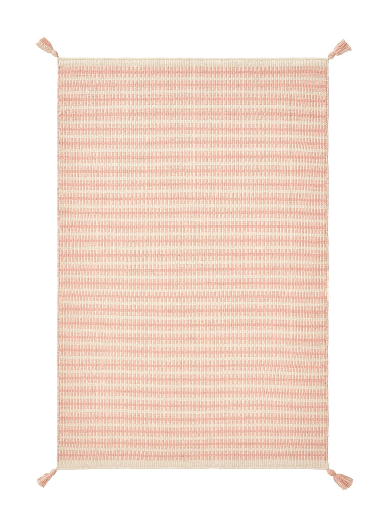 Tapis contemporain à franges enfant rose et crème en laine 160x230 cm