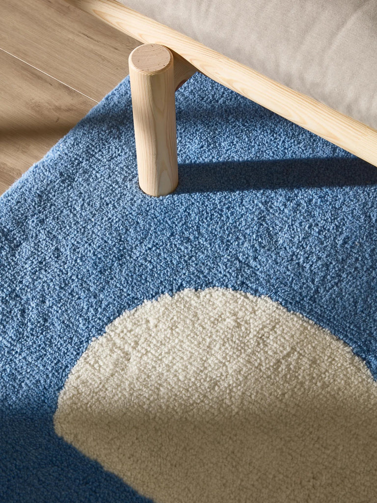 Tapis moderne motif nuage enfant bleu et blanc en laine 120x170 cm
