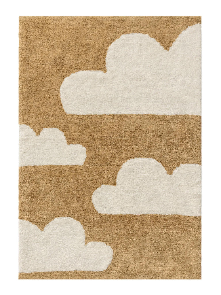 Tapis moderne motif nuage enfant jaune mourtarde et beige en laine 160x230 cm
