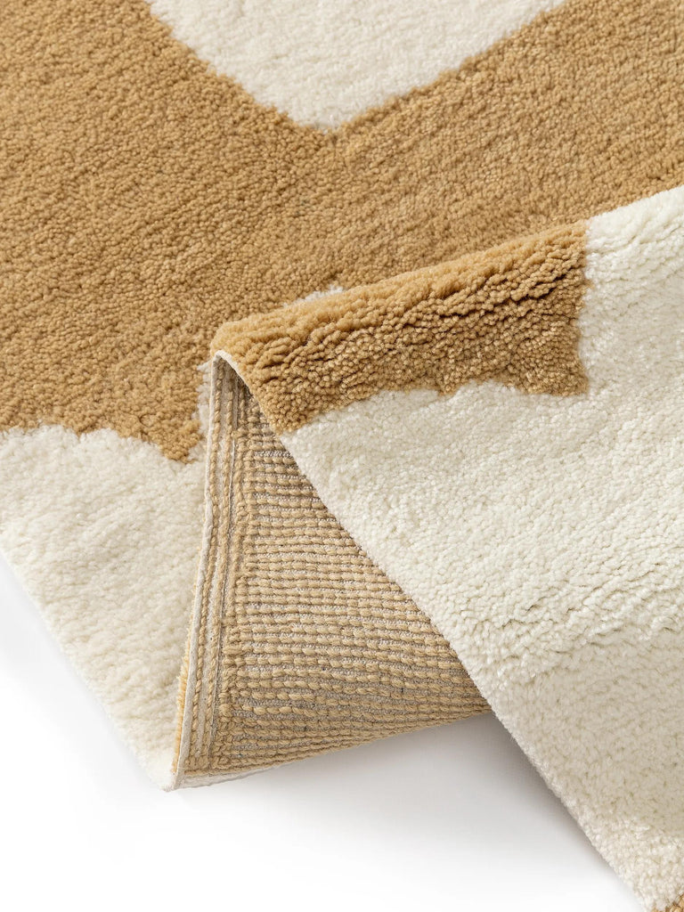 Tapis moderne motif nuage enfant jaune mourtarde et beige en laine 100x150 cm