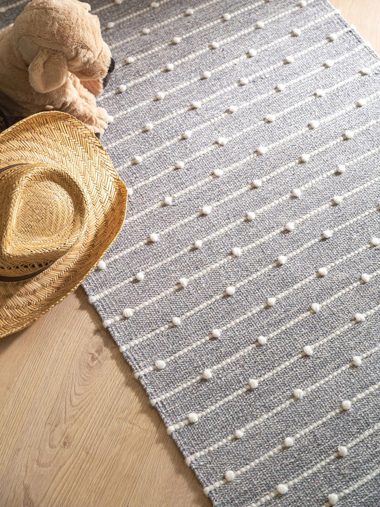 Tapis scandinave perlé de couloir gris en coton 70x200 cm