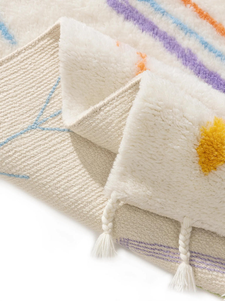 Tapis berbère à franges enfant orange et multicolore en laine 160x230 cm