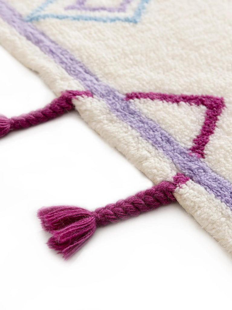 Tapis berbère à franges enfant violet et multicolore en laine 120x170 cm