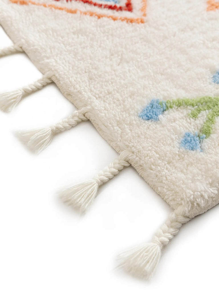 Tapis berbère à franges enfant orange et multicolore en laine 120x170 cm