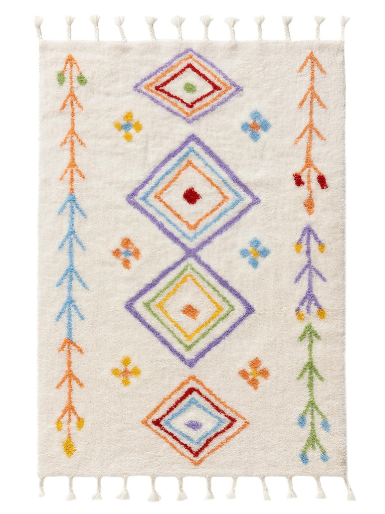 Tapis berbère à franges enfant orange et multicolore en laine 120x170 cm