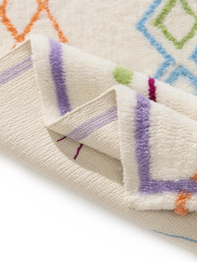 Tapis berbère à franges enfant violet et multicolore en laine 120x170 cm