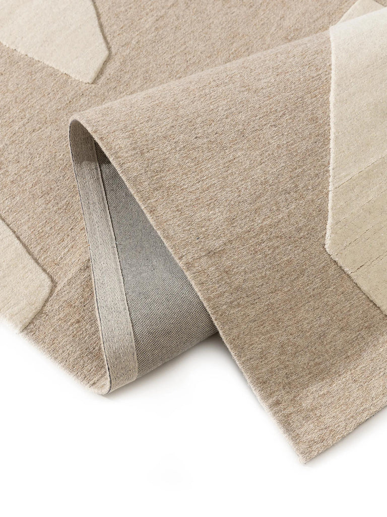 Tapis géométrique moderne beige et crème en laine 160x230 cm
