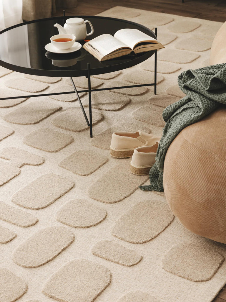 Tapis moderne motif pierre beige en laine 160x230 cm