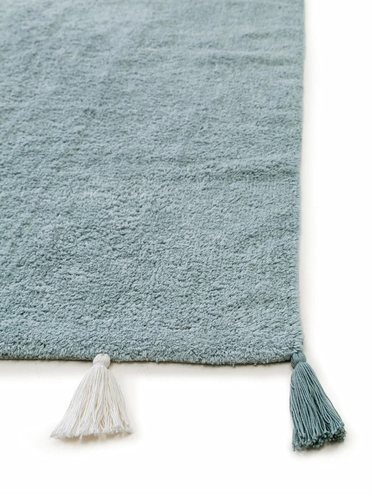Tapis moderne à franges enfant bleu gris en coton 120x170 cm