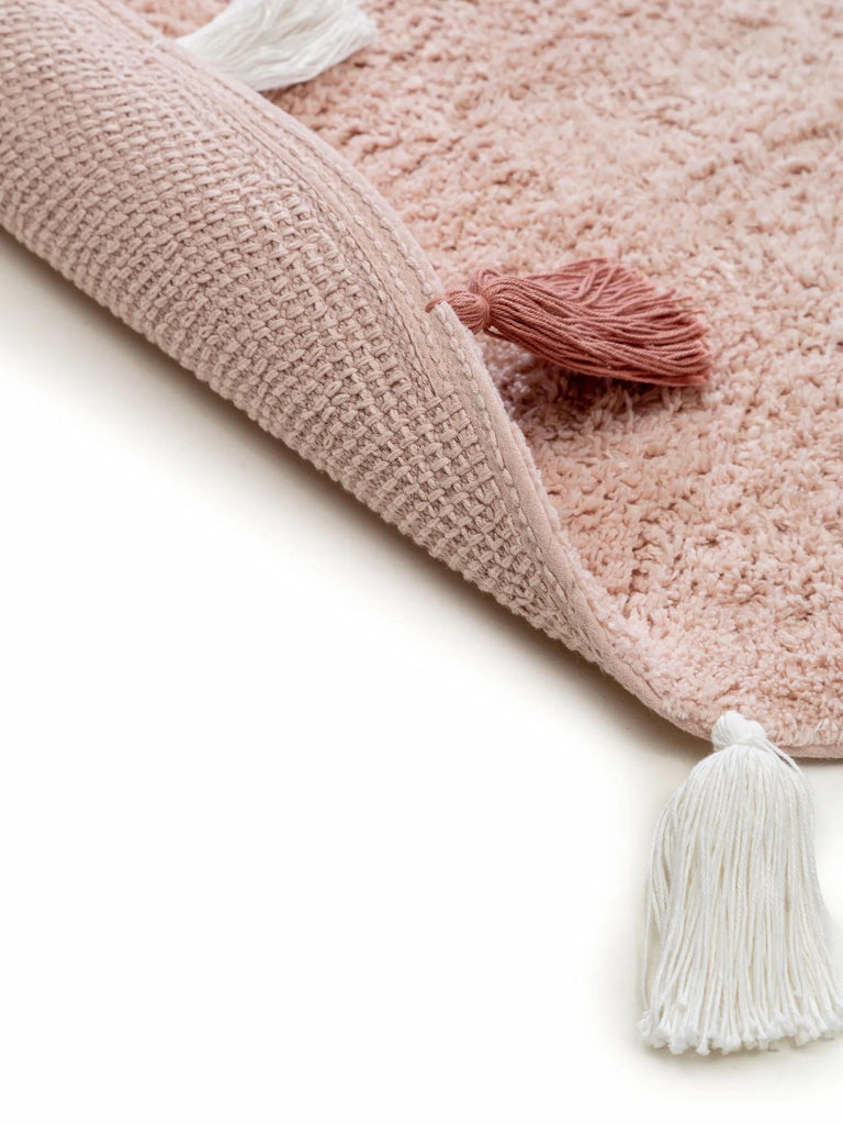 Tapis bohème à franges rond enfant terracotta en coton 100 cm de diamètre