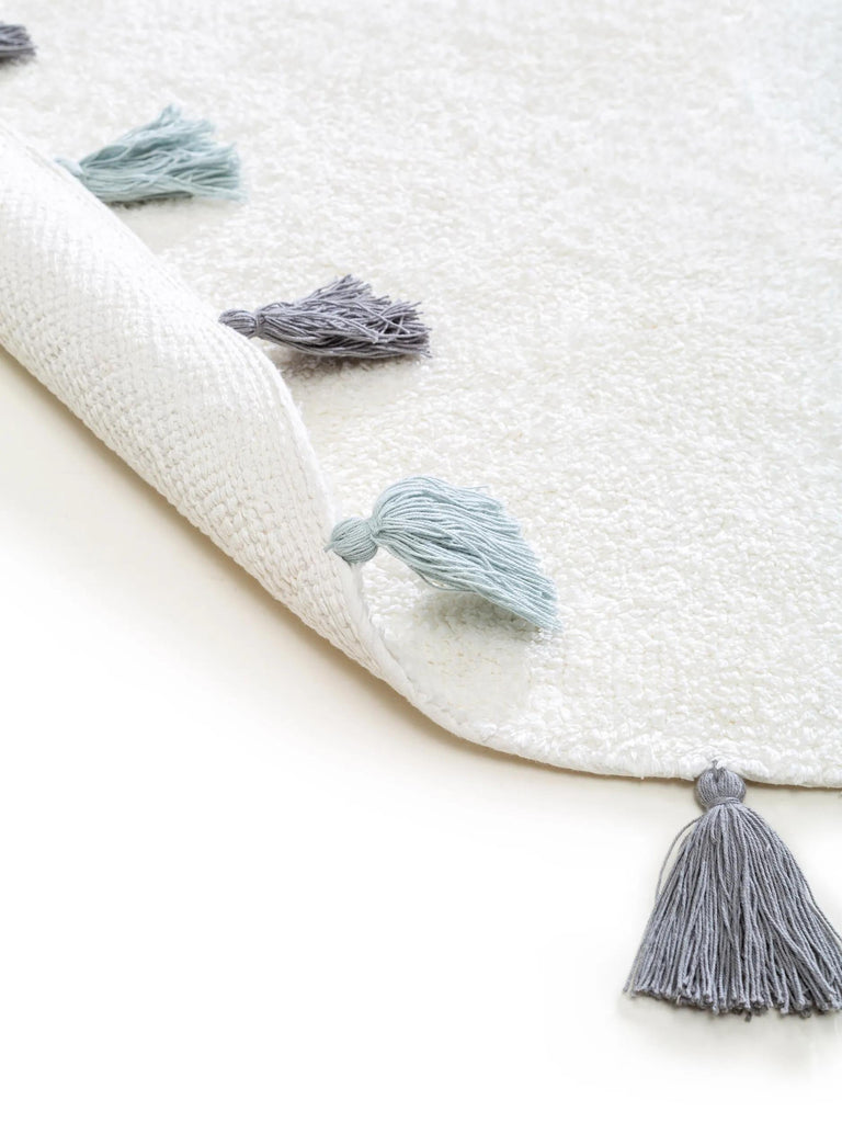 Tapis moderne à franges rond enfant blanc en coton 80 cm de diamètre