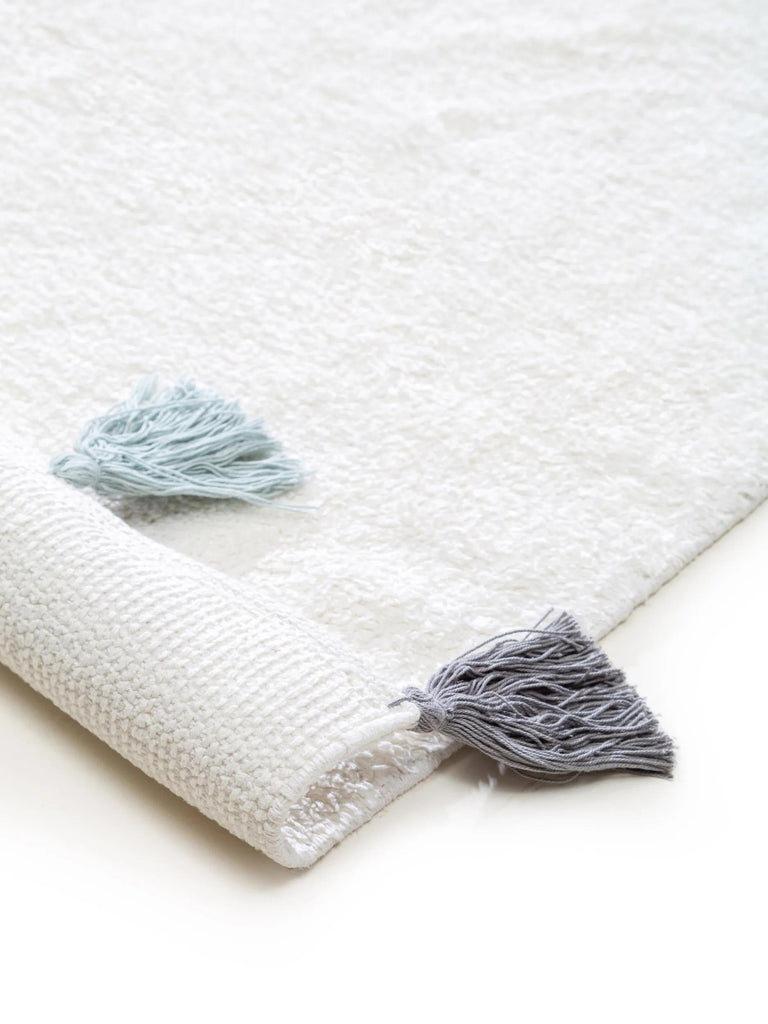 Tapis moderne à franges enfant blanc en coton 60x100 cm