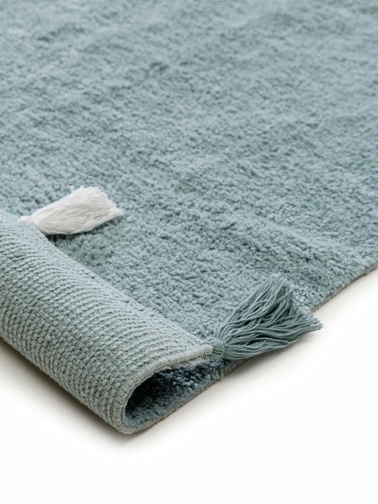 Tapis moderne à franges enfant bleu gris en coton 150x220 cm