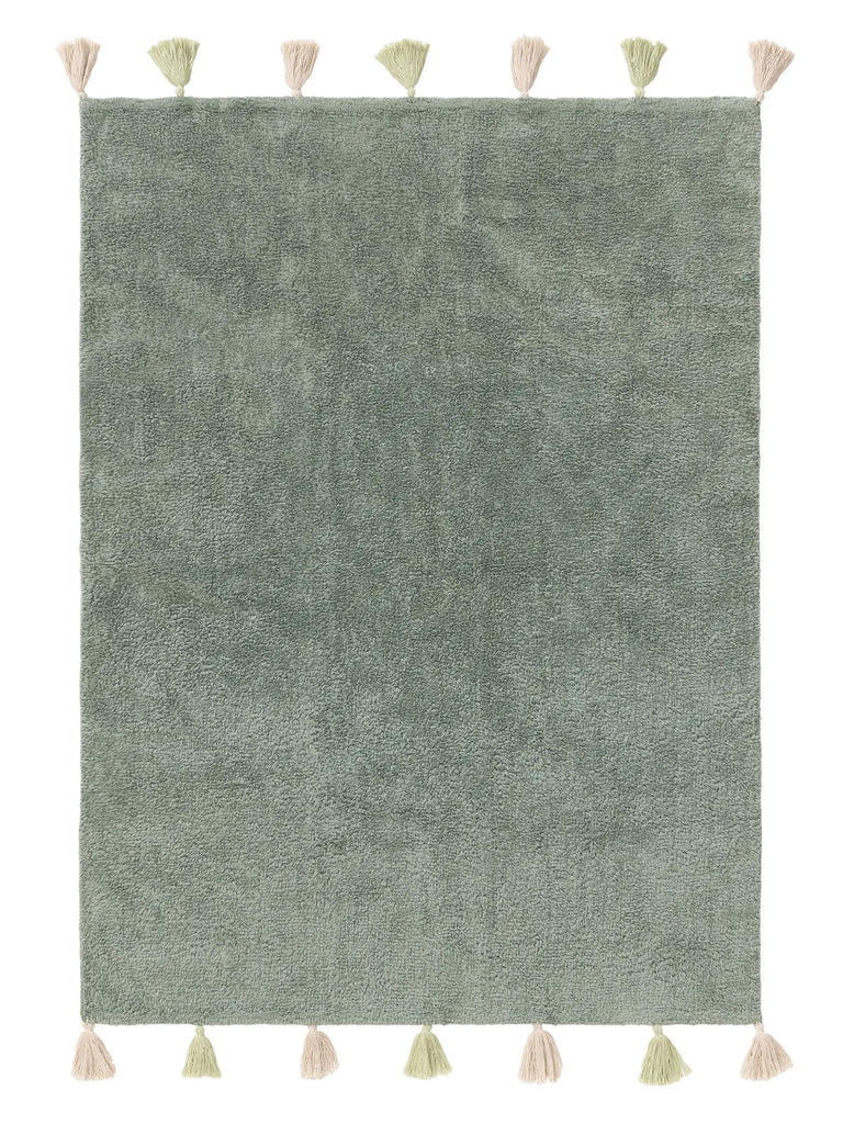 Tapis bohème à franges enfant vert en coton 120x170 cm