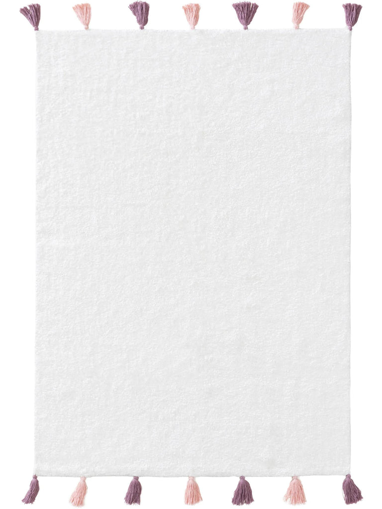 Tapis bohème à franges enfant blanc et rose en coton 150x220 cm