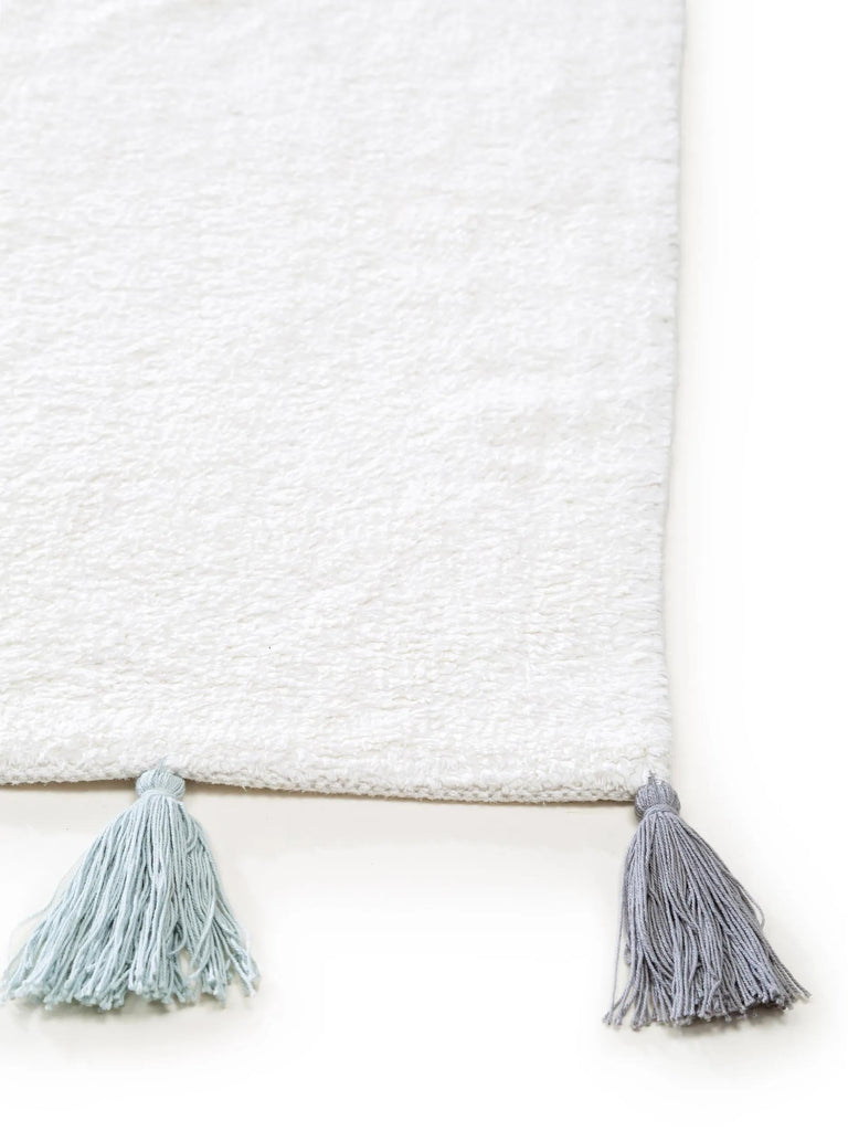 Tapis moderne à franges enfant blanc en coton 60x100 cm