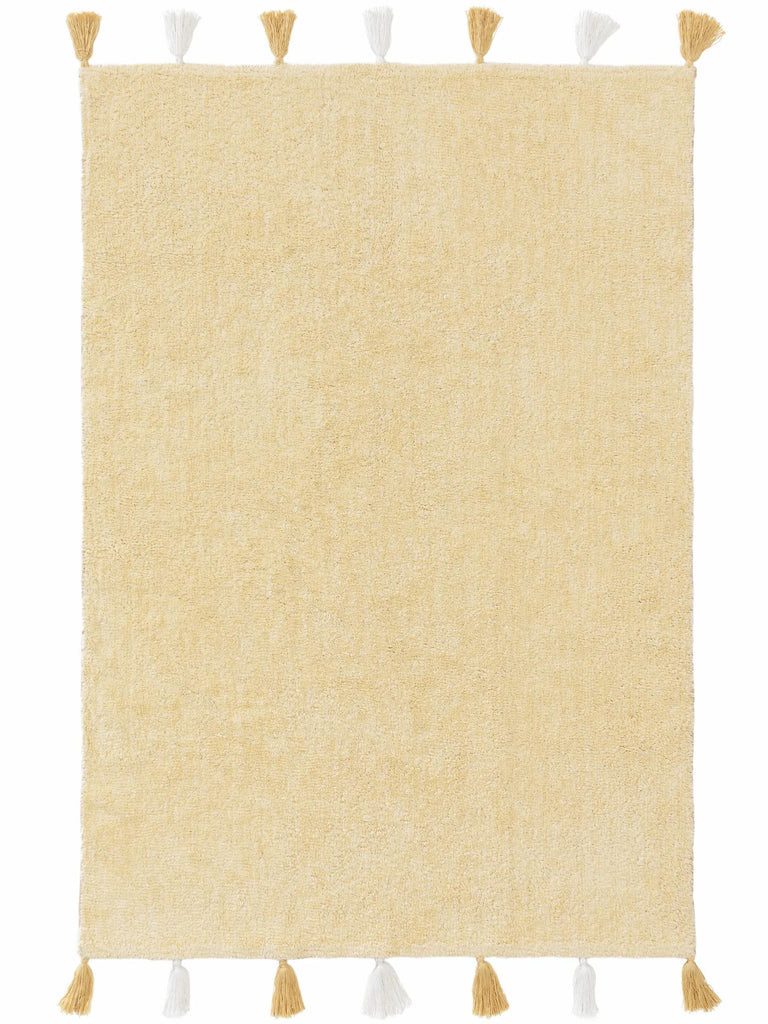 Tapis bohème à franges enfant jaune en coton 150x220 cm