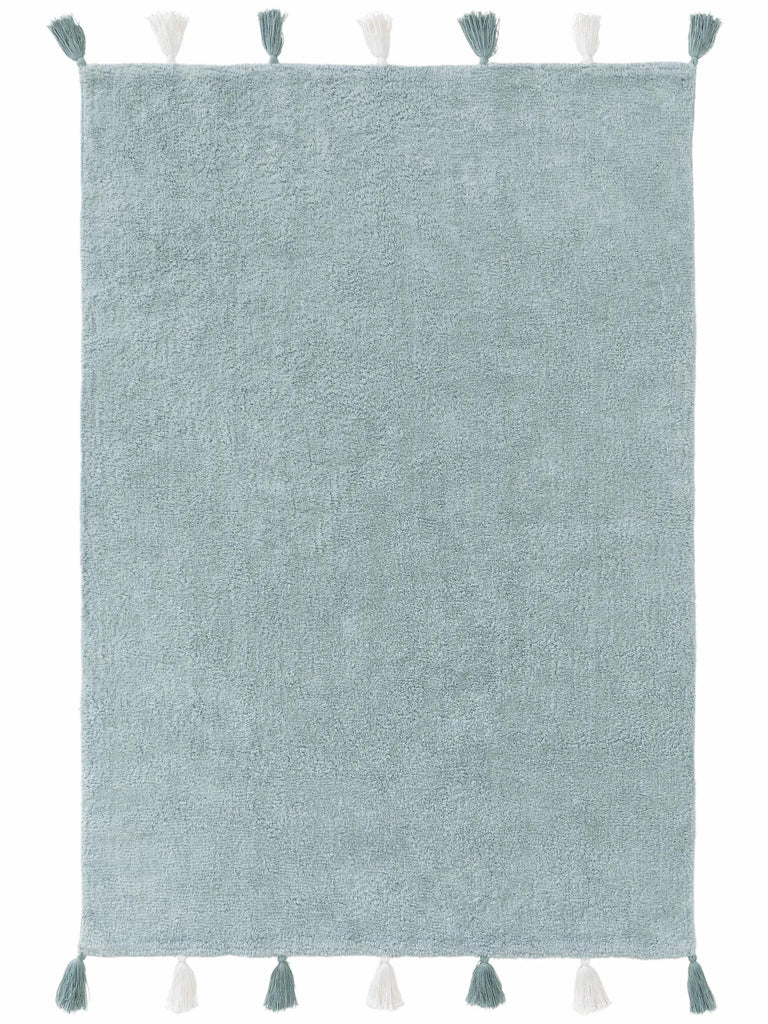 Tapis moderne à franges enfant bleu gris en coton 150x220 cm