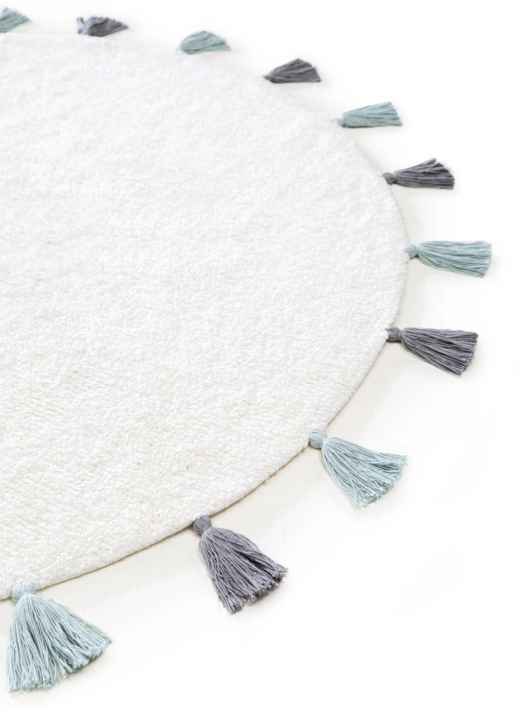 Tapis moderne à franges rond enfant blanc en coton 80 cm de diamètre