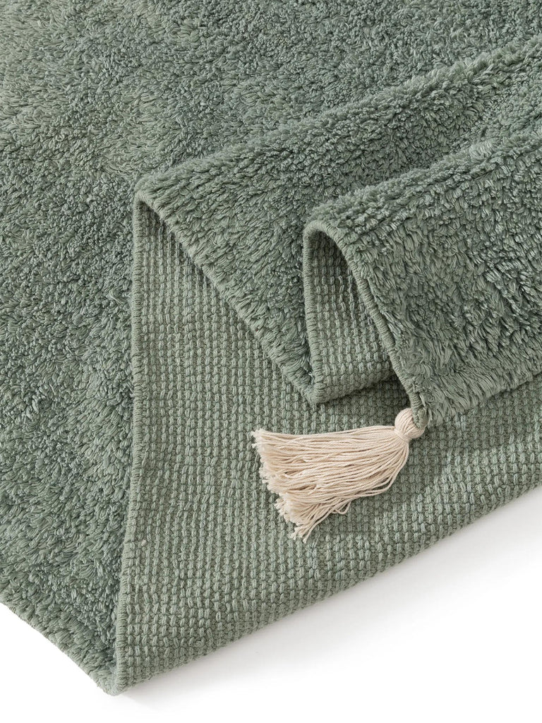 Tapis bohème à franges enfant vert en coton 120x170 cm