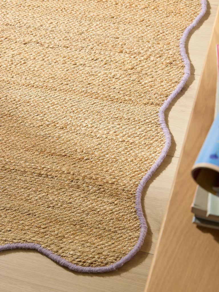 Tapis scandinave motif vague de couloir marron et violet en jute 70x200 cm