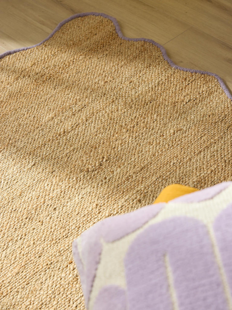 Tapis scandinave motif vague marron et violet en jute 200x300 cm