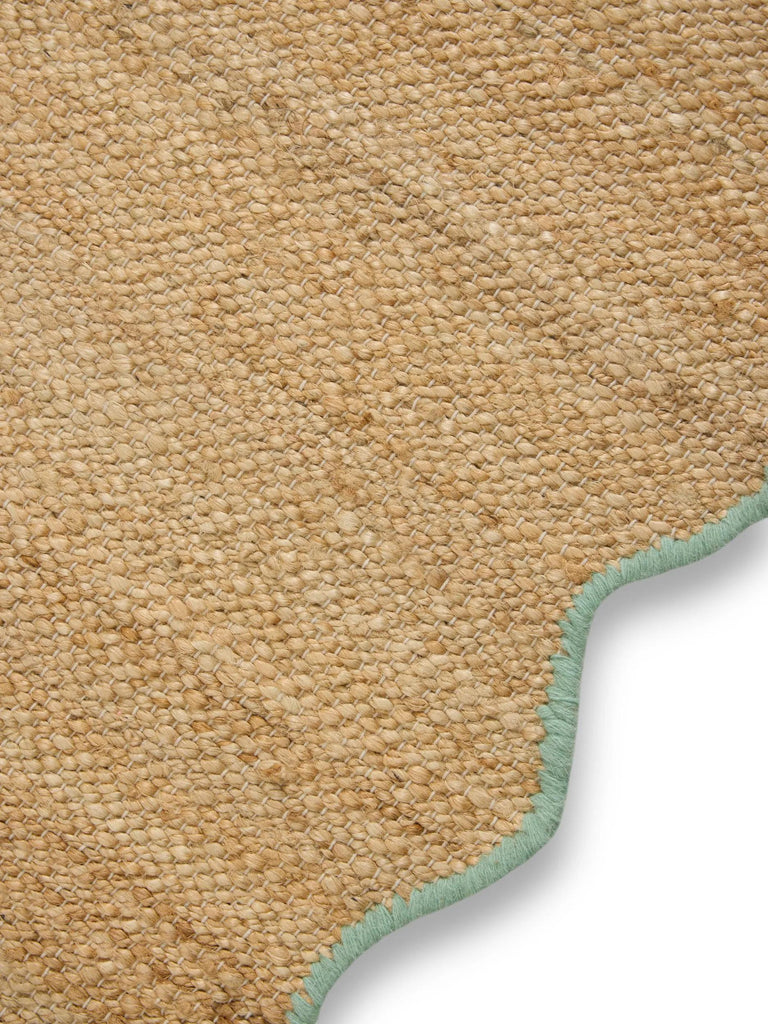 Tapis scandinave motif vague de couloir marron et turquoise en jute 80x250 cm