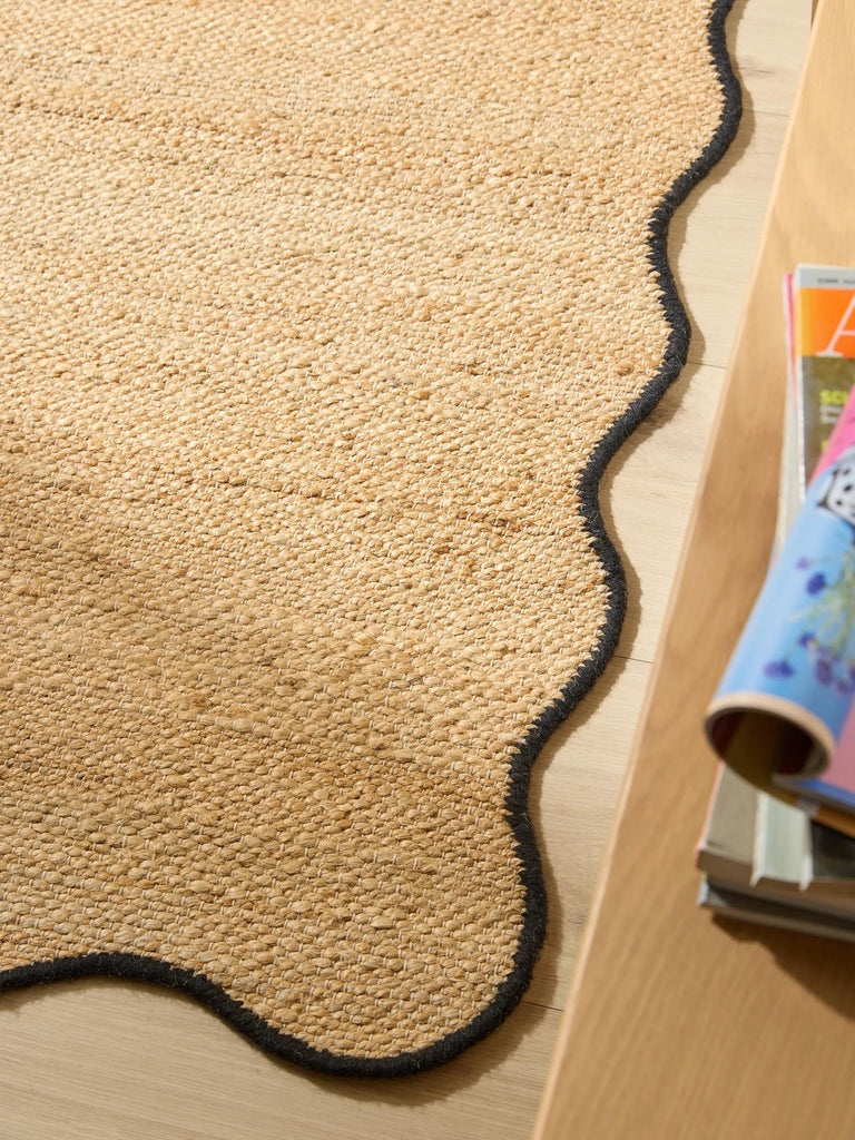 Tapis scandinave motif vague de couloir marron et noir en jute 80x250 cm