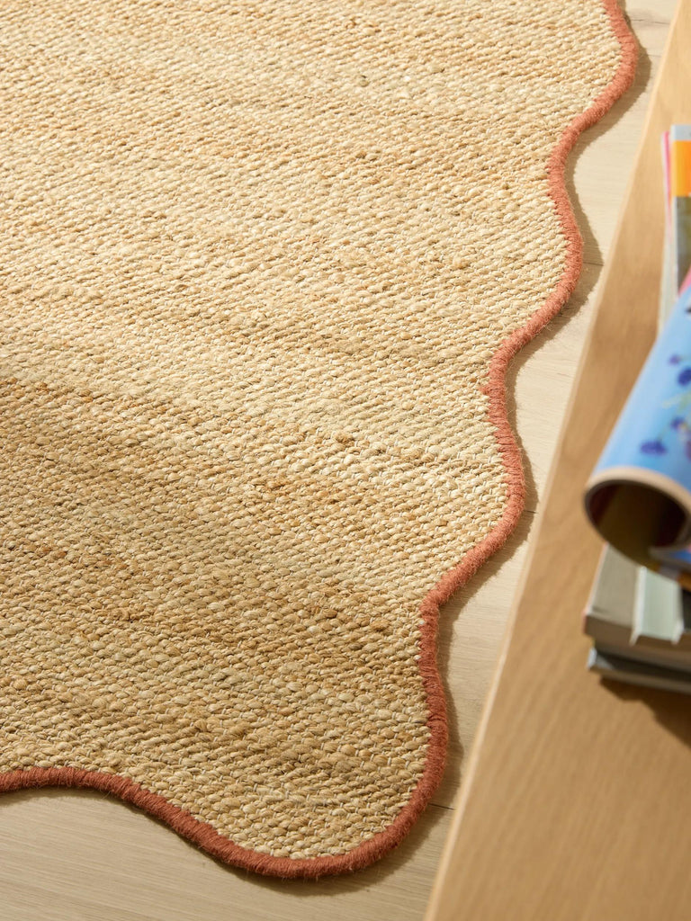 Tapis scandinave motif vague de couloir marron en jute 80x250 cm