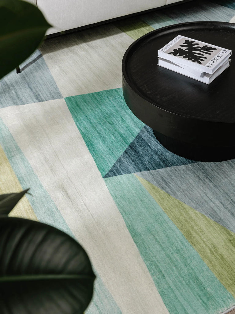 Tapis géométrique moderne vert et jaune 160x230 cm