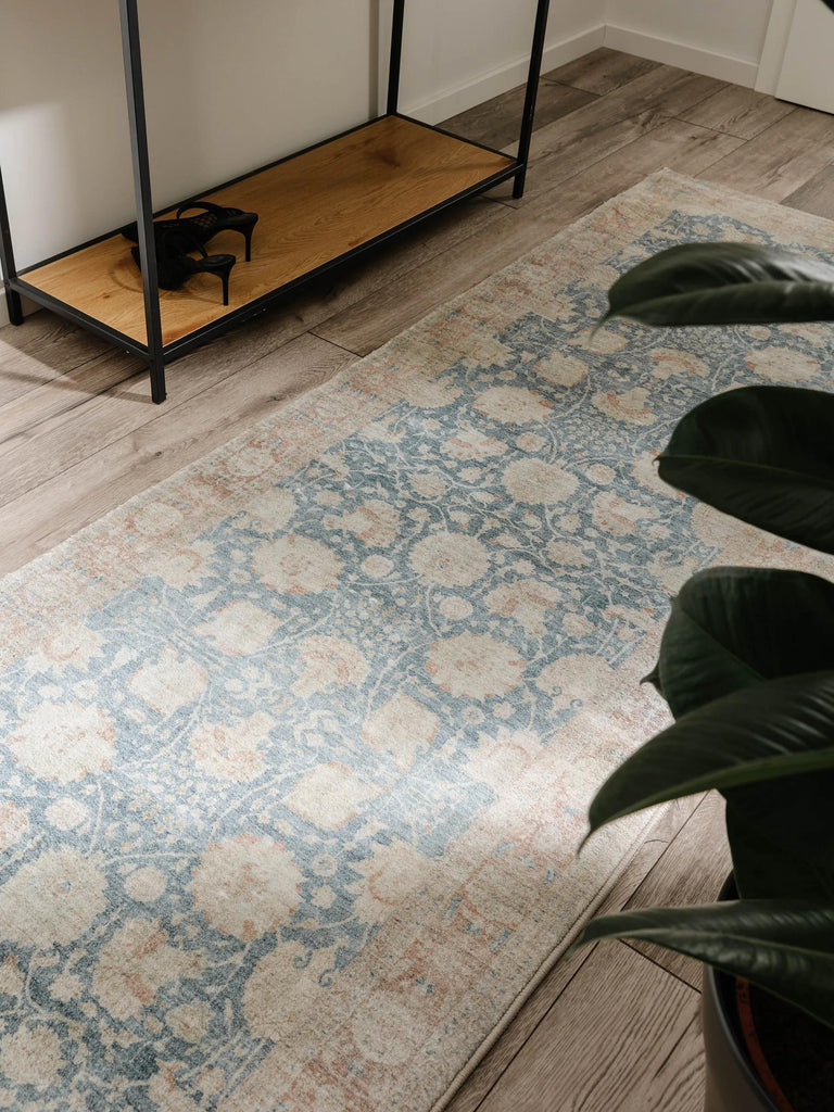 Tapis vintage oriental de couloir beige et bleu 80x240 cm