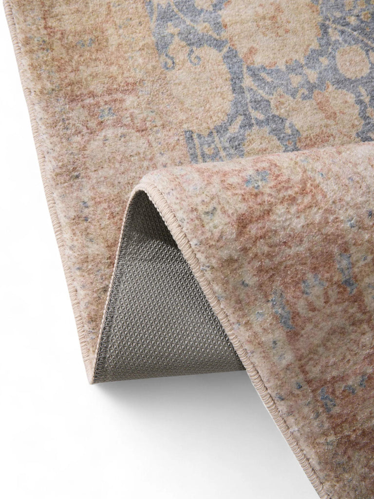 Tapis vintage oriental de couloir beige et bleu 80x240 cm