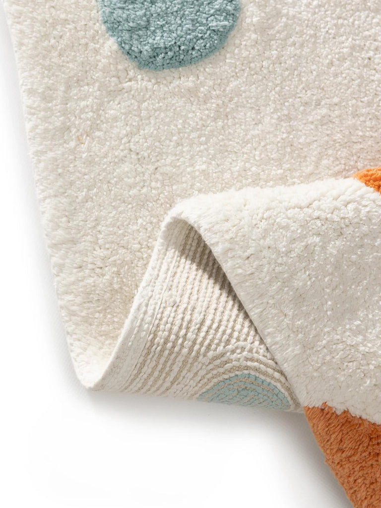 Tapis moderne monde marin enfant orange et blanc en coton 80x120 cm