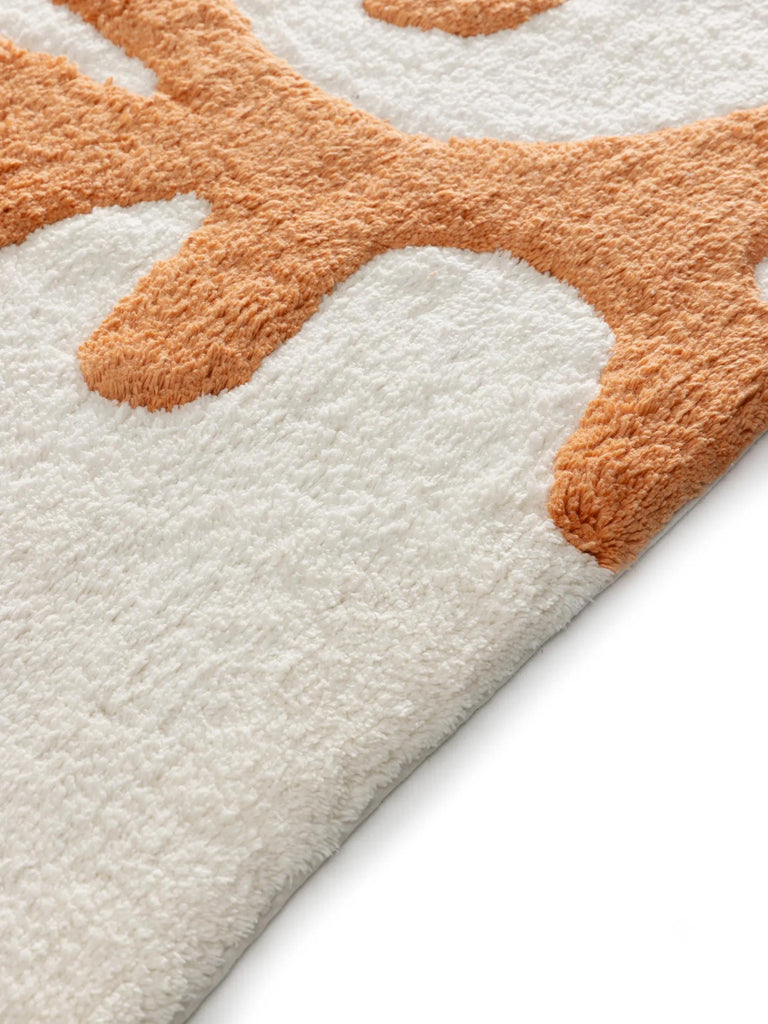 Tapis moderne monde marin enfant orange et blanc en coton 140x200 cm