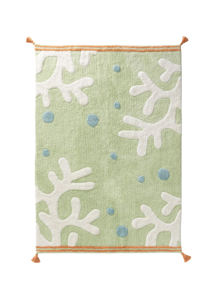 Tapis moderne monde marin enfant multicolore et vert en coton 120x170 cm