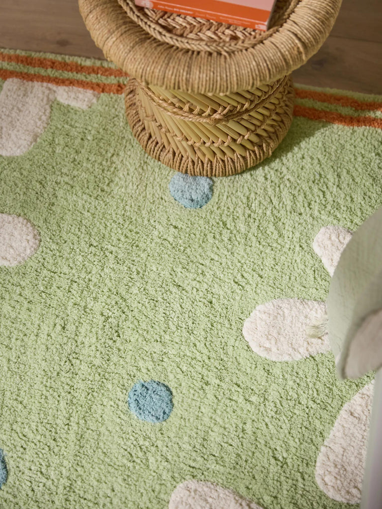 Tapis moderne monde marin enfant multicolore et vert en coton 80x120 cm