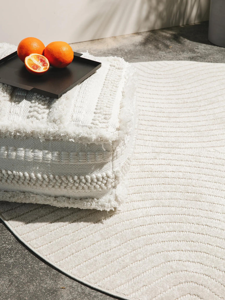 Tapis moderne contemporain rond blanc d'intérieur et d'extérieur 160 cm de diamètre