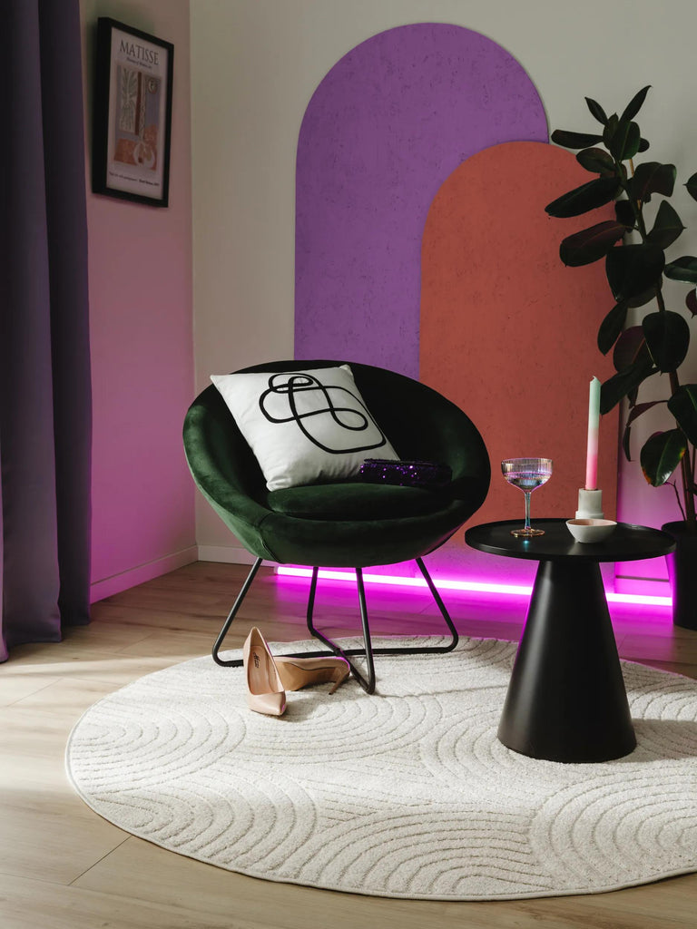 Tapis moderne arches rond crème d'intérieur et d'extérieur 160 cm de diamètre
