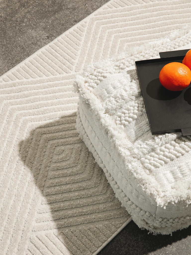 Tapis moderne géométrique de couloir blanc d'intérieur et d'extérieur 80x240 cm