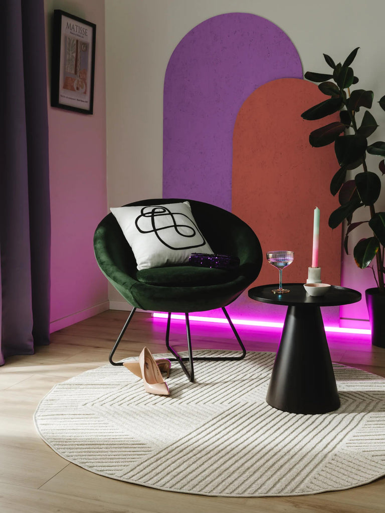 Tapis moderne géométrique rond blanc d'intérieur et d'extérieur 160 cm de diamètre