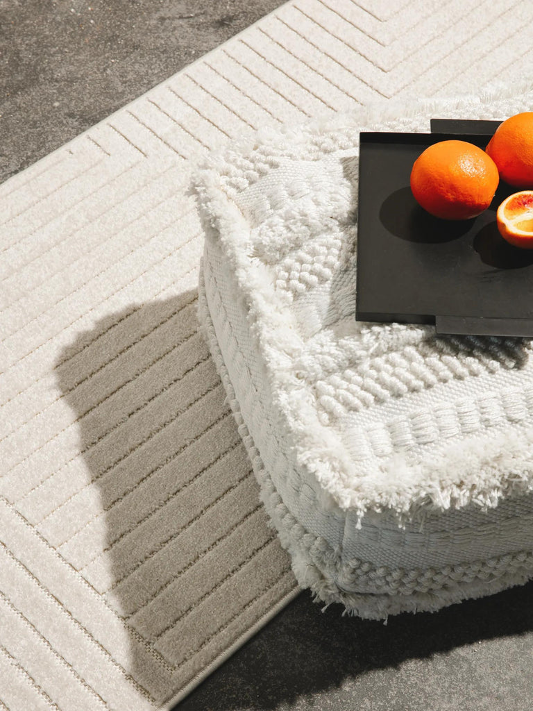 Tapis moderne géométrique de couloir crème d'intérieur et d'extérieur 80x200 cm