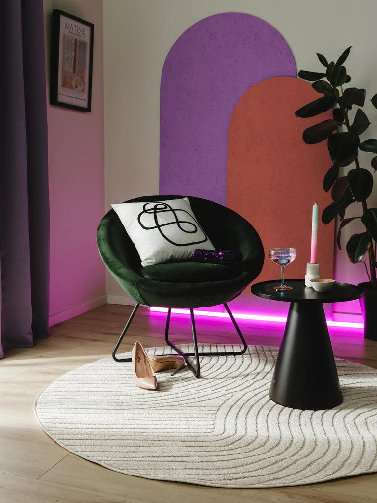 Tapis moderne contemporain rond blanc d'intérieur et d'extérieur 160 cm de diamètre