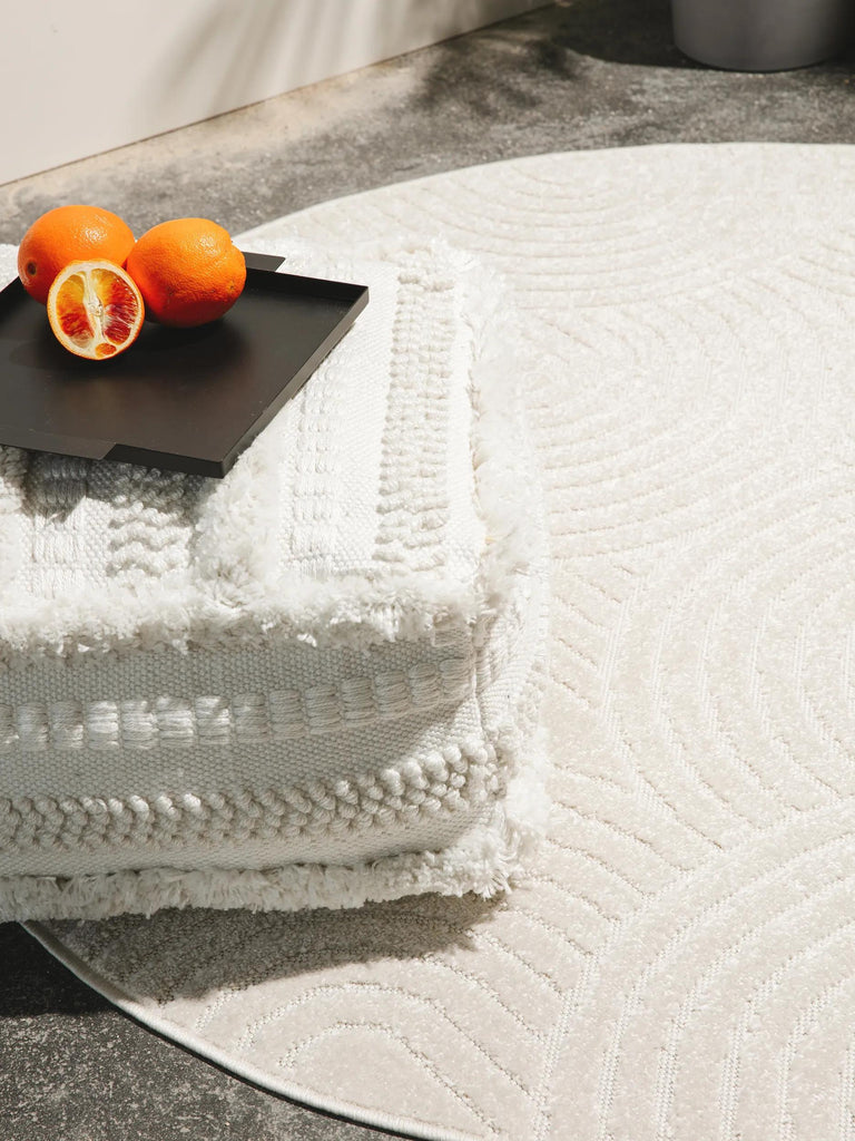 Tapis moderne arches rond crème d'intérieur et d'extérieur 160 cm de diamètre
