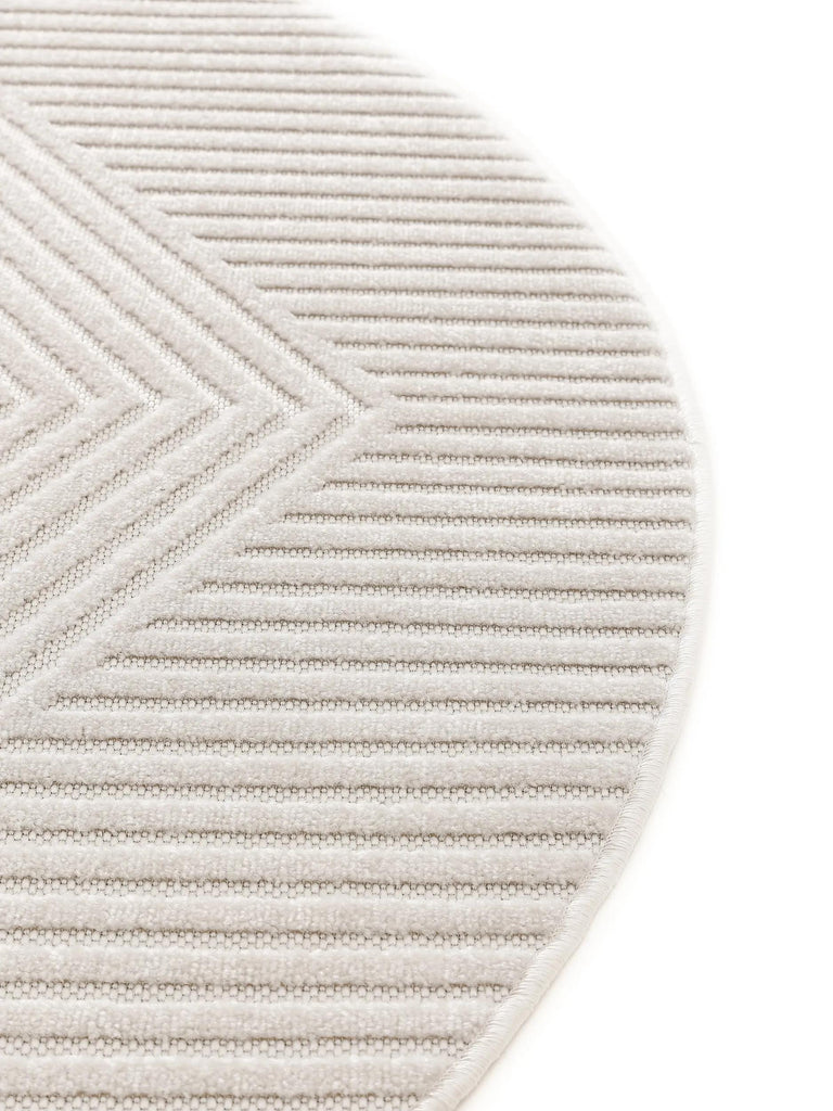 Tapis moderne géométrique rond blanc d'intérieur et d'extérieur 160 cm de diamètre