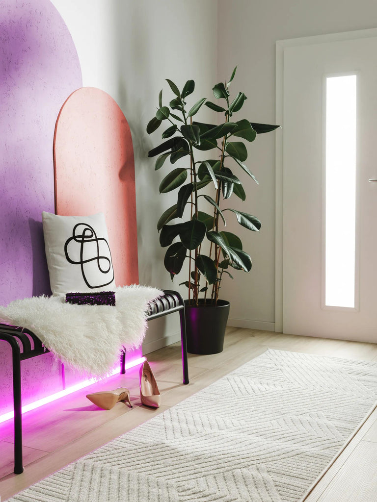 Tapis moderne géométrique de couloir blanc d'intérieur et d'extérieur 80x240 cm
