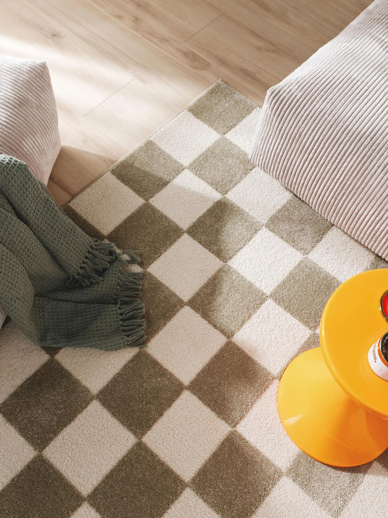 Tapis géométrique motif à damier vert et blanc 160x230 cm