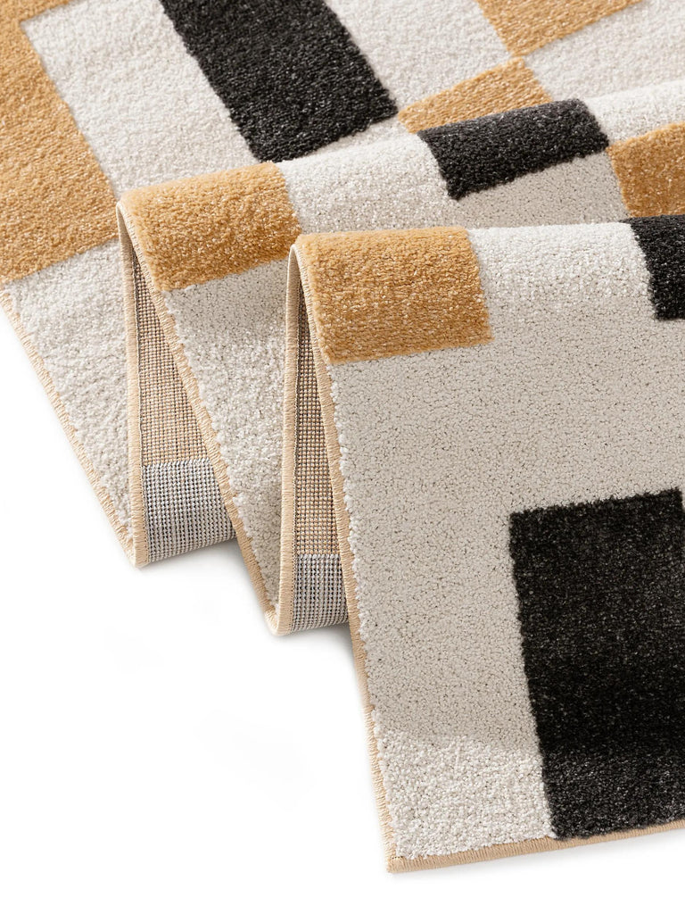 Tapis géométrique moderne blanc orange et noir 160x230 cm