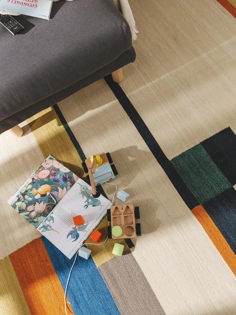 Tapis kilim multicolore et beige en laine 140x200 cm