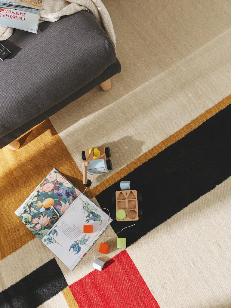 Tapis kilim beige et orange en laine 140x200 cm