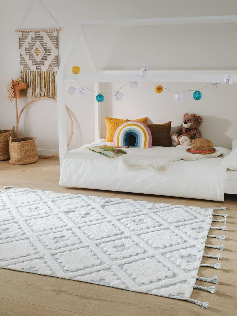 Tapis berbère moderne enfant blanc et bleu en coton 160x230 cm